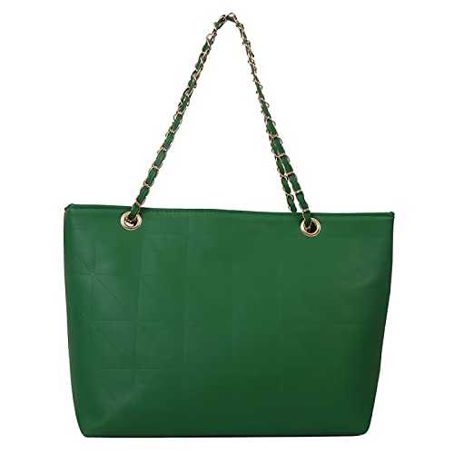 Modische einfarbige Ledertasche, Reißverschluss, Kette, Schultergurt, Schultertasche, eine Schultertasche, grün, Einheitsgröße von Generisch