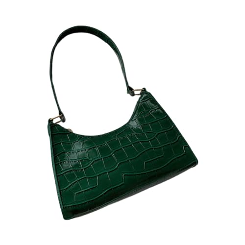 Modische einfarbige PU-Unterarmtasche, kompakte Handtasche mit Reißverschluss, Damen-Umhängetasche Damen Taschen Set Mit Tieren (Green, One Size) von Generisch