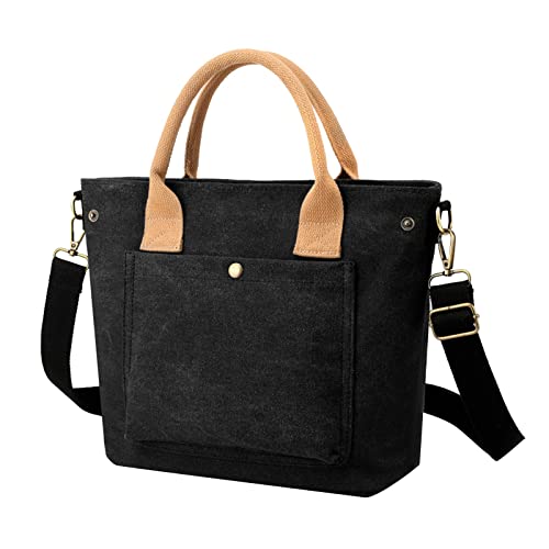 Modische lässige Damen-Handtasche, Retro, einfarbig, Segeltuch, Kuriertasche, Leder-Schultertasche für Herren, Schwarz , Einheitsgröße von Generisch