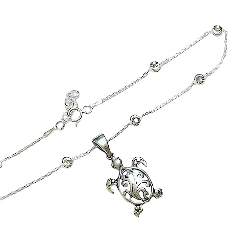 Modische ovale Perlenkette Schildkröten Fußkette Damen Strand Passende Ringe Schmetterling (Silver One Size) von Generisch