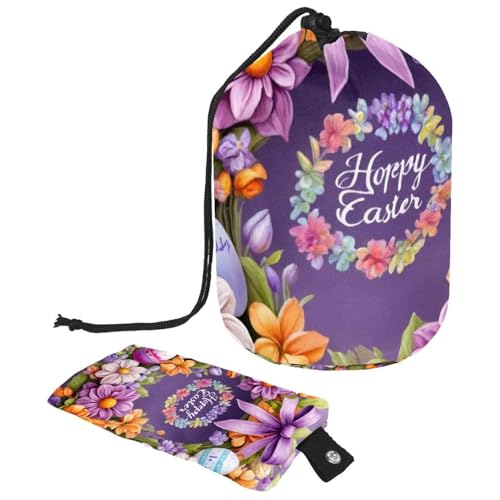Modische wasserdichte Make-up-Tasche für Damen, geräumig genug, um alle Ihre Schönheitsmust-Haves zu passen, lila Frohe Ostern Kranz, mehrfarbig, 9.9x6.9in/25.2x17.6cm;6x3.5in/15.2x8.8cm von Generisch