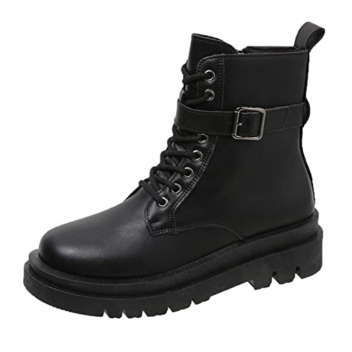 Modischer Damenstiefel für Herbst und Winter, dicke Sohle, nicht einfarbig, Schnalle, lässig, extra breite Regenstiefel, Schwarz , 37.5 EU von Generisch