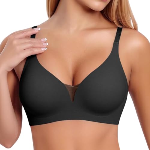 Modischer Mesh BH Damen Nahtloser Ohne Bügel Bequem BHS Push Up Tiefem V-Ausschnitt Bügellos Soft-BHS Gepolstert Bralette Guter Halt Sports Bra Sommer Dünn Große Größe Brüste von Generisch
