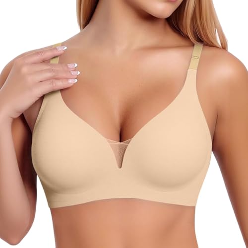 Modischer Mesh BH Damen Nahtloser Ohne Bügel Bequem BHS Push Up Tiefem V-Ausschnitt Bügellos Soft-BHS Gepolstert Bralette Guter Halt Sports Bra Sommer Dünn Große Größe Brüste von Generisch