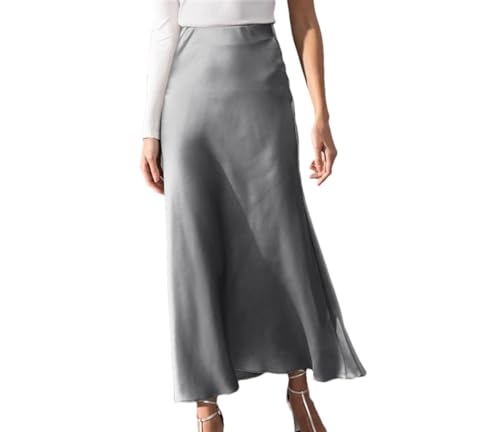 Modischer Midirock mit hoher Taille, für Damen, Urlaub, Arbeit, Party, Satin-Röcke, grau, 40 von Generisch