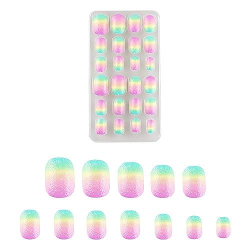 Modischer Regenbogen-Maniküre-Patch für Mädchen und Kinder, Farbverlauf, selbstklebende Gel-Nägel, falsche Streifen, Fingerabdeckung, V7F5 von Generisch