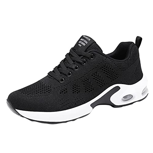 Modischer Sommer und Herbst, flach, luftgepolstert, leicht, Schnürung, lässiger Damen-Sneaker mit Keilabsatz, Schwarz , 37.5 EU von Generisch