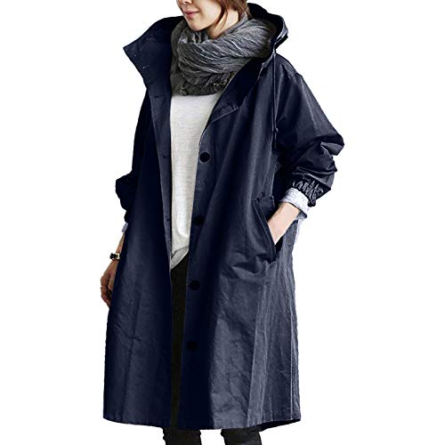 Modischer Trenchcoat, locker, bequemer Kapuzenmantel, Outwear, eleganter Windbreaker, wilder Winter, Damenmantel, Windbreaker, Jacken, lang, schmal, Trenchcoat, lässiger Windbreaker, Outdoor, navy, 52 von Generisch