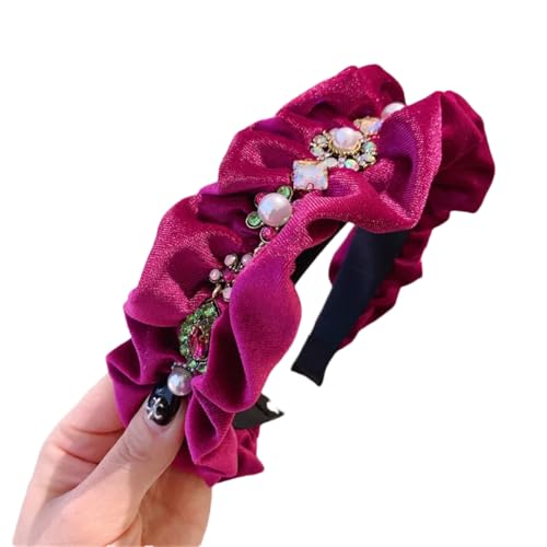 Modisches Damen-Stirnband, Fleece, Perlen, breit, elegant, Retro-Haarband von Generisch