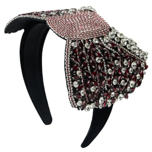 Modisches Damen-Stirnband mit Kristallperlen, große Schleife, luxuriös, handgefertigt, Perlenhaarband, Kopfbedeckung von Generisch