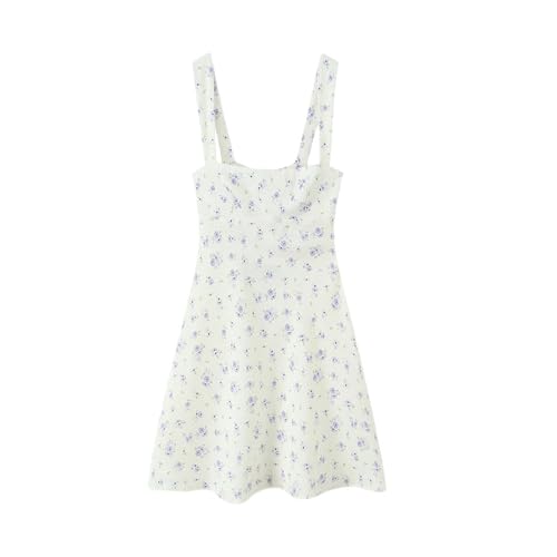 Modisches Minikleid für Damen, Blumenmuster, leger, breite Träger, Rückenbindung, Damenkleider, Vestidos, weiß, S Modisches Minikleid für Damen, Blumenmuster, leger, breite Träger, Rückenbindung, Damenkleider, Vestidos, weiß, S von Generisch