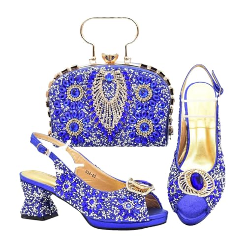 Modisches Partyschuh- und Taschen-Set, bequeme Absätze mit glänzendem Kristall für Party, luxuriöse Designer-Schuhe von Generisch