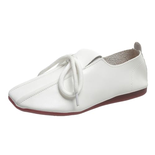 Mokassin Damen Elegant | Flache Schuhe Damen Modische Oxford Schuhe Soft Casual Schnürschuhe Leder Ballerinas Bequeme Turnschuhe Runde Zehe Oxfords Sattelschuhe Weicher Sohle Sommerschuhe von Generisch