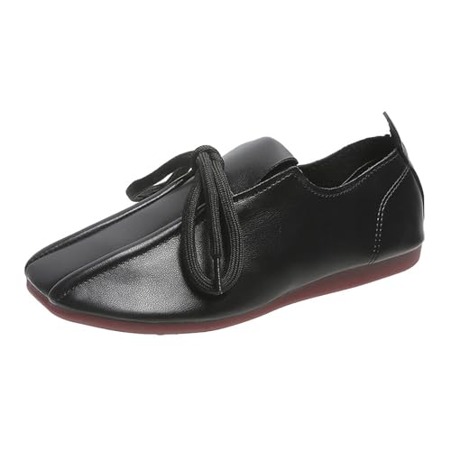 Mokassin Damen Elegant | Flache Schuhe Damen Modische Oxford Schuhe Soft Casual Schnürschuhe Leder Ballerinas Bequeme Turnschuhe Runde Zehe Oxfords Sattelschuhe Weicher Sohle Sommerschuhe von Generisch