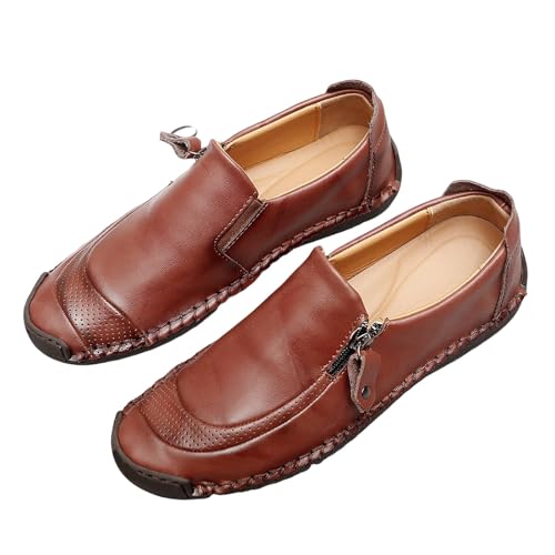 Mokassin Herren Leicht Lederschuhe Flach Sohle Lässige Schuhe ohne schnürsenkel Bootsschuhe Oxford Loafers Runde Zehe Fahrschuhe Komfort Slip Business Casual Shoes Atmungsaktive Outdoorschuhe von Generisch