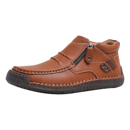 Mokassins Herren Handgefertigt Lederschuhe Flach Loafer Weich Bootsschuhe Fahrenschuhe Höheschuhe mit Reißverschluss Bequeme Dämpfung Freizeitschuhe Breite Füße Outdoorschuhe von Generisch