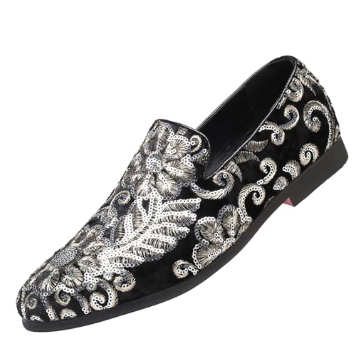 Mokassins Herren Leder Slipper Schlupfschuhe mit Pailletten Freizeitschuhe Modisch Loafers Bequem Flache Arbeitsschuhe Elegante Formale Schuhe Rutschfest Weiche Atmungsaktive Hochzeitsschuhe von Generisch