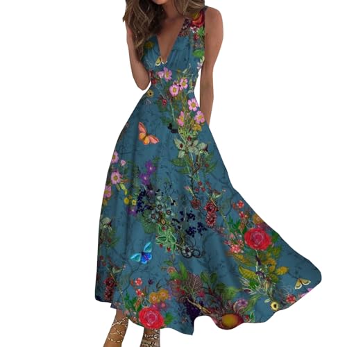 Monatsabrechnungen Anzeigen Sale Bekleidung Sommerkleid Damen Lang Boho Kleid Strandkleid V-Ausschnitt Abendkleider Elegant Für Hochzeit Sommerkleider Leicht Und Luftig Maxikleider Labor Day Deals von Generisch