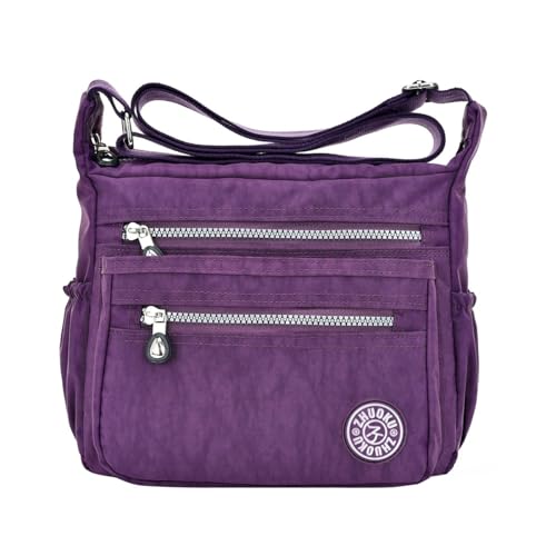 Monogrammierte Seitentaschen für Damen, Crossboby, Umhängetasche, lässige Kuriertasche, Handtasche mit Reißverschluss und Geldbörse für Frauen, violett, Einheitsgröße von Generisch