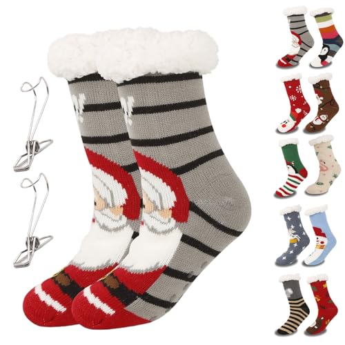 Mooddairy Cute Animal Ultra-Thick Slipper Home Socks, Christmas Fuzzy Slipper Socks for Women,Grippers Non Slip Soft Cozy (A,One Size) von Generisch