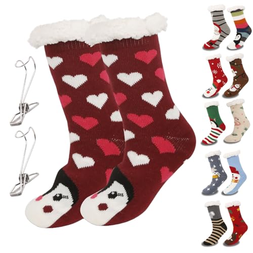 Mooddairy Cute Animal Ultra-Thick Slipper Home Socks, Christmas Fuzzy Slipper Socks for Women,Grippers Non Slip Soft Cozy (H,One Size) von Generisch