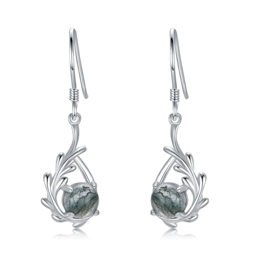 Moos Achat Ohrringe 925 Sterling Silber Blatt Edelstein Ohrringe Schmuck Geburtstag Geschenk für Frauen Mädchen von Generisch