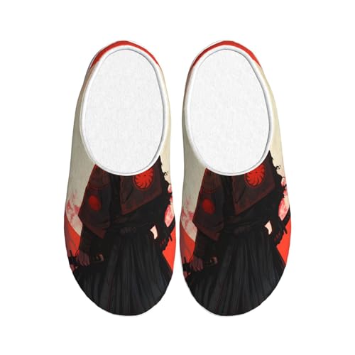 Motivierende Samurai Damen Hausschuhe Flanell Haus Hausschuhe für Männer Japanische Krieger rutschfeste Warme Winterschuhe für Indoor Outdoor, mehrfarbig, X-Small Men/ XX-Large Women von Generisch