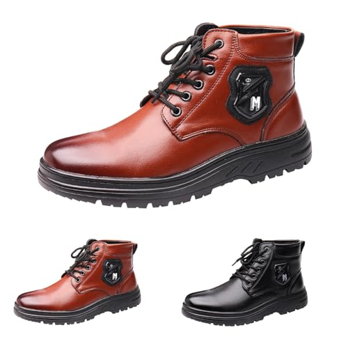 Motorrad Stiefel Herren Leder, Outdoor Stiefel Herren Wasserdicht Arbeitsschuhe Biker Bootsschuhe Hoher Schaft Freizeitschuhe Mittelalter Kampfstiefel Wandern Herbstschuhe Western Trekkingschuhe von Generisch