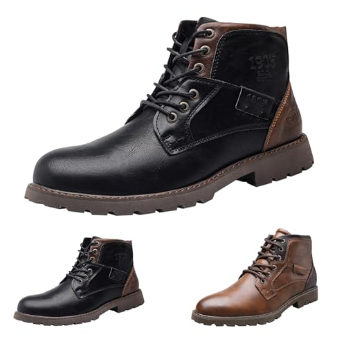 Motorrad Stiefel Herren Leder Pu, Outdoor Boots Herren Wasserdicht Freizeitschuhe Casual Chukkastiefel Outdoor Desert Boot Hoher Schaft Herbstschuhe rutschfeste Trekkingschuhe Vegan Stiefeletten von Generisch