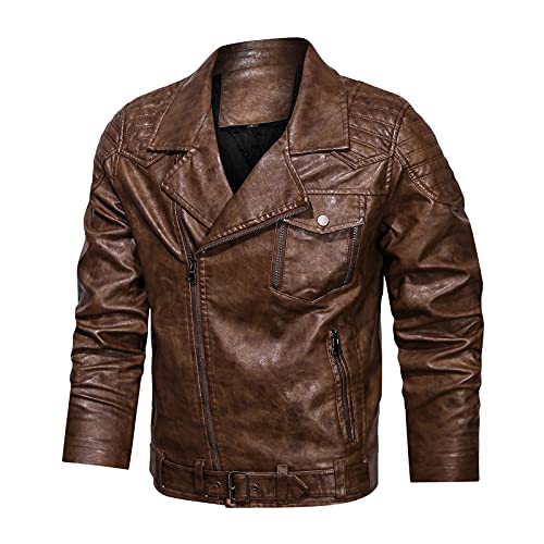 Motorradjacke Herren, Biker Slim Fit Weichem Wasserdicht Lederjacke Jacke 4XL Braun Echtleder Leicht Leather Jacket Winterjacke Vintage Retro Große Größen Winddicht Fliegerjacke Motorradjacke von Generisch