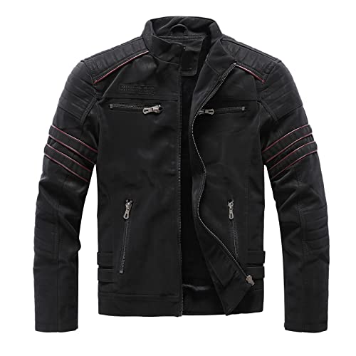 Motorradjacke Herren Sportlich Leicht Motorrad Wasserdicht Leather Jacket College Jacke Vintage Winter Biker Schwarz Lederjacke Übergangsjacke Slim Fit Braun Dünn Mit Kragen Bikerjacke von Generisch