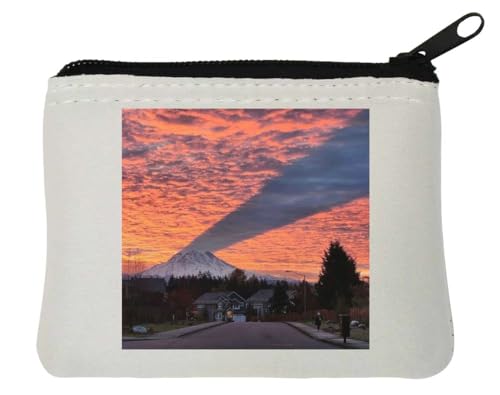 Mount Rainier Casts a Shadow at Sunset Photo Art Neopren-Münzgeldbörse, 10 x 11 cm, Weiß von Generisch