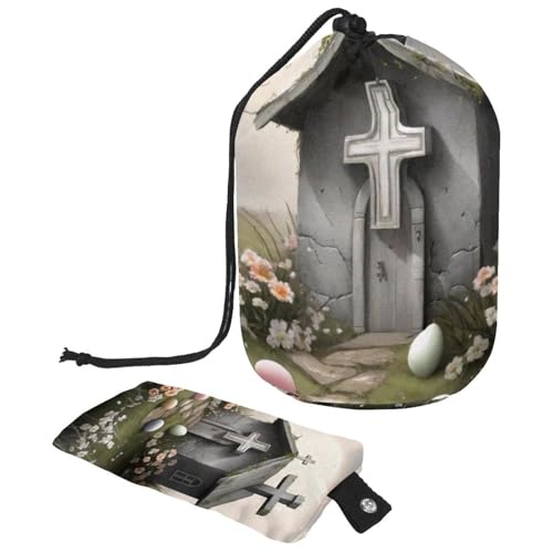 Mühelose Kulturbeutel, große Make-up-Tasche für Damen, mit Kordelzug, graues Oster-Kreuz-Haus, mehrfarbig, 9.9x6.9in/25.2x17.6cm;6x3.5in/15.2x8.8cm von Generisch