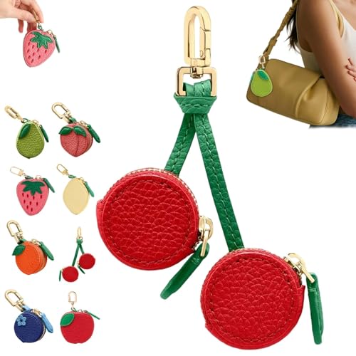 Münzgeldbörse mit Obst-Design, niedlicher Mini-Leder-Reißverschluss, Schlüsselanhänger, wasserdicht, kleine Münzbörse für Damen, Mädchen, Taschenanhänger, Geschenk für Sie, cherry, Einheitsgröße von Generisch
