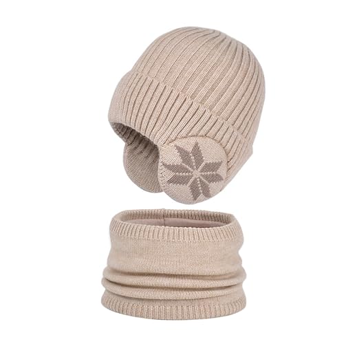 Mütze Und Schal Damen Kaschmir + Schal Set Warme Fleece Kappe Für 5 14 Alten Mädchen Badekappen Damen Textil (Beige, One Size) von Generisch