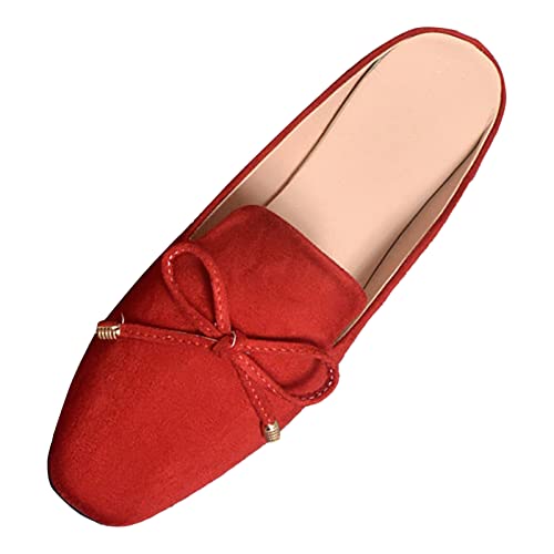 Mules Damen Vorne Geschlossen Pantolette Flache Hausschuhe Bequem und Elegant Damenschuhe Slipper mit Schleife und quadratischer Zehenpartie Mode Leichte Damenpantolette Schlupfsandalen Sommer Sabots von Generisch
