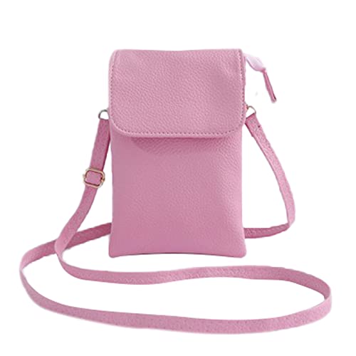 Multi-Fach-Schulter-Crossbody-PU-Ledertasche für Damen Männer Umhängetaschen Groß (Pink, One Size) von Generisch