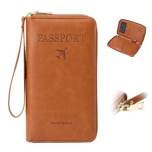 Multi-Functional RFID Passport Holder, Passport Wallet, Anti-Theft Protective Case Travel Wallet for Women Men (Brown) von Generisch