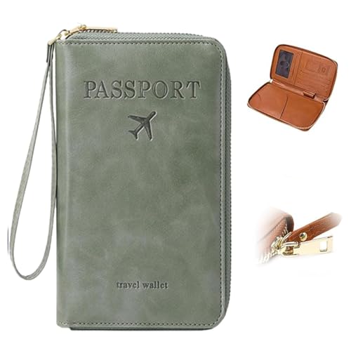 Multi-Functional RFID Passport Holder, Passport Wallet, Anti-Theft Protective Case Travel Wallet for Women Men (Green) von Generisch