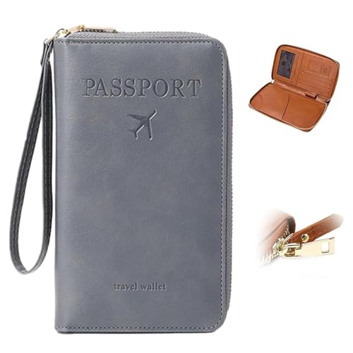 Multi-Functional RFID Passport Holder, Passport Wallet, Anti-Theft Protective Case Travel Wallet for Women Men (Grey) von Generisch