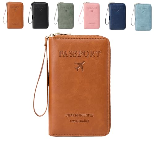Multi-Functional RFID Passport Wallet, Family RFID Passport Holder for Travel, Secure ID Card Organizer with Anti-Theft Protection, Slim Leather Travel Wallet for Women Men (Brown) von Generisch