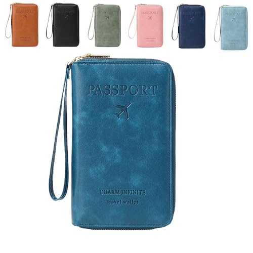 Multi-Functional RFID Passport Wallet, Family RFID Passport Holder for Travel, Secure ID Card Organizer with Anti-Theft Protection, Slim Leather Travel Wallet for Women Men (Peacock Blue) von Generisch