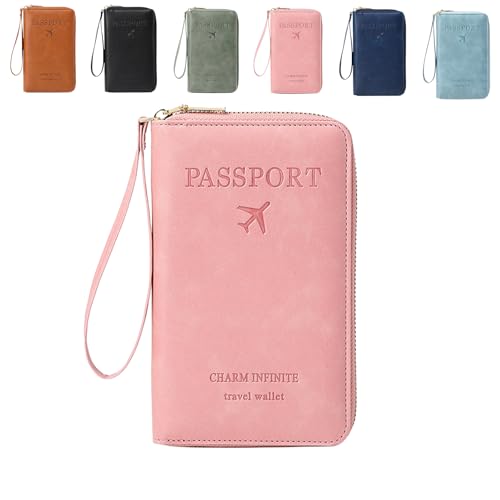 Multi-Functional RFID Passport Wallet, Family RFID Passport Holder for Travel, Secure ID Card Organizer with Anti-Theft Protection, Slim Leather Travel Wallet for Women Men (pink) von Generisch