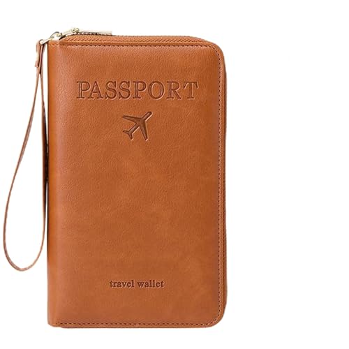 Multi-Functional RFID Passport Wallet, Leather RFID Blocking Passport Holder with Zipper, Passport Holder for Travel, Anti-Theft Protective Case Travel Wallet for Women Men (Brown) von Generisch