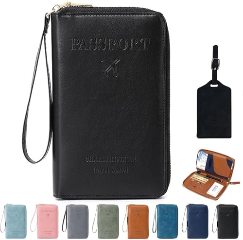 Multi-Functional RFID Passport Wallet, RFID Passport Wallet with Zipper, Passport Holder Wallet Credit Cards Case Holder for Women Men (Black) von Generisch