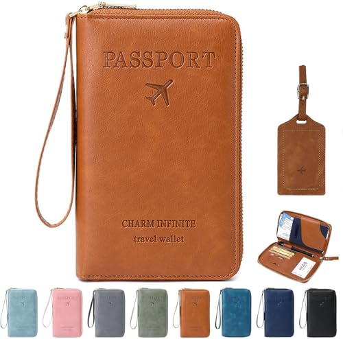 Multi-Functional RFID Passport Wallet, RFID Passport Wallet with Zipper, Passport Holder Wallet Credit Cards Case Holder for Women Men (Brown) von Generisch