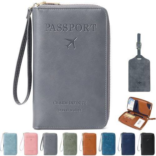 Multi-Functional RFID Passport Wallet, RFID Passport Wallet with Zipper, Passport Holder Wallet Credit Cards Case Holder for Women Men (Gray) von Generisch