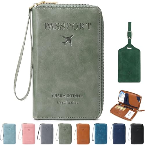 Multi-Functional RFID Passport Wallet, RFID Passport Wallet with Zipper, Passport Holder Wallet Credit Cards Case Holder for Women Men (Green) von Generisch