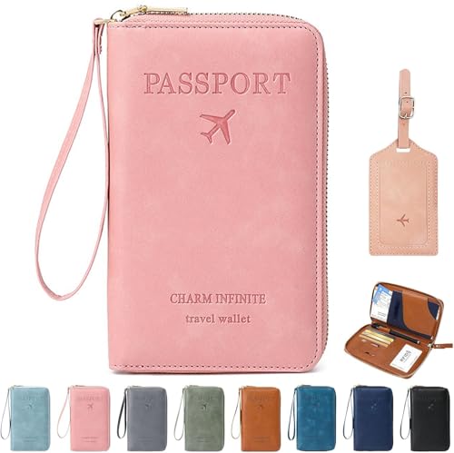 Multi-Functional RFID Passport Wallet, RFID Passport Wallet with Zipper, Passport Holder Wallet Credit Cards Case Holder for Women Men (Pink) von Generisch