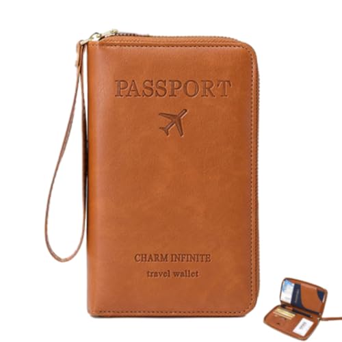 Multi-Functional RFID Passport Wallet RFID Passport Holder for Travel Anti-Theft Protective Case Travel Wallet for Women Men (Brown) von Generisch